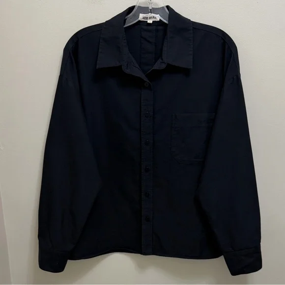 Djerf Avenue Breezy Shirt Organic Cotton Long Sleeve Button Down Black Size L - Picture 3 of 10